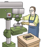 Illustration zeigt einen Mann bei der Arbeit an einer Maschine
