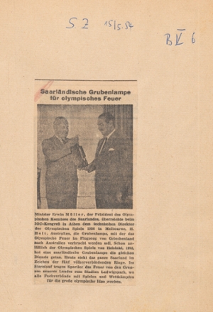 Zeitungsartikel der Saarbrücker Zeitung vom 15. Mai 1954.