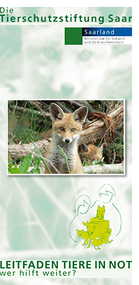 Das Bild zeigt die Titelseite der Broschüre "Leitfaden Tiere in Not"