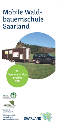 Das Bild zeigt die Titelseite des Flyers "Mobile Waldbauernschule Saarland Cover"