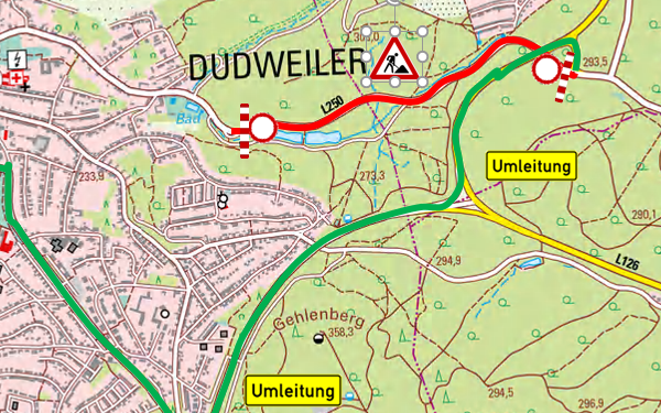 L 250 – Straßenbauarbeiten unter Vollsperrung zwischen St.Ingbert und Dudweiler