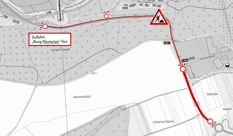 Baubereich der Straßenbauarbeiten zwischen Kreisverkehr „Auf der Haardt“ und Einmündung "Auf der Haardt"